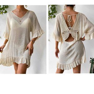 Shein Knitted butterfly Back Ruffle Swim Coverup